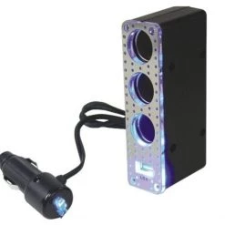 Custom Accessories 12V Lighted Aluminum Triple Socket with USB