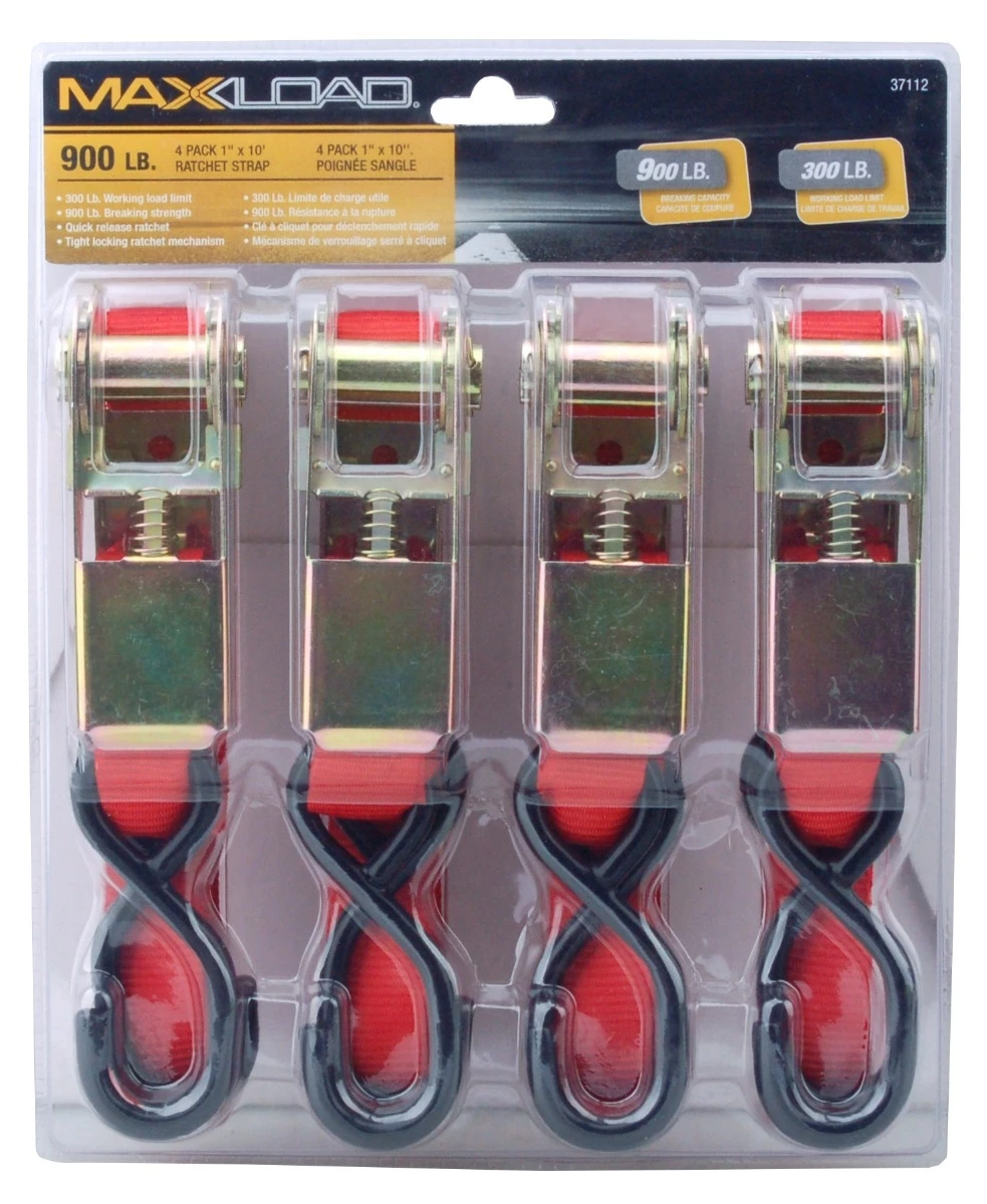 Max Load 37112 1"X10' Ratchet Strap Tie Down - 4 Pack