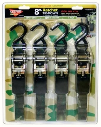Keeper 8' x 1" Ratchet Tie-Down w/ S-Hooks, 4 Pk. 1 Keeper 8' x 1" Ratchet Tie-Down w/ S-Hooks, 4 Pk.
