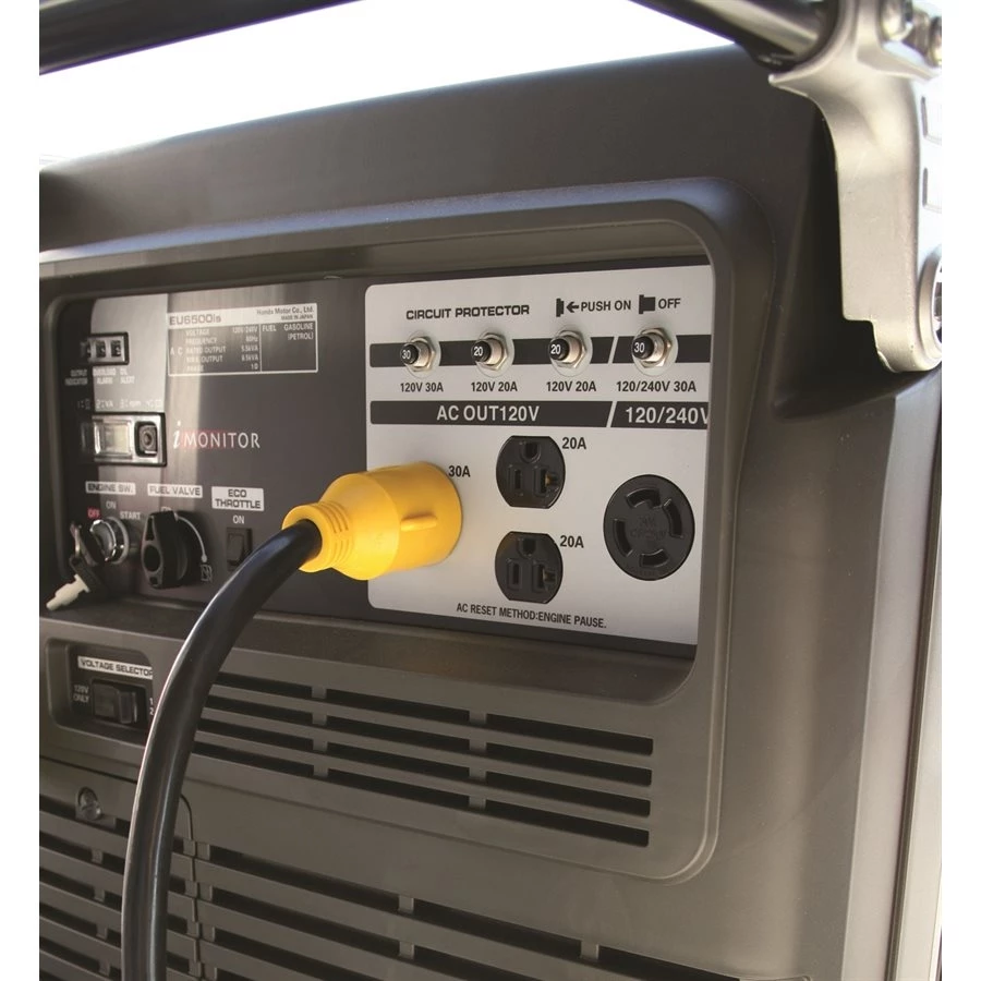 Camco 30Amp Power Grip 12" Generator Adapter - 3Prong-M / 90F 125V / 3750W cCSAus 6 Camco 30Amp Power Grip 12" Generator Adapter - 3Prong-M / 90F 125V / 3750W cCSAus - Image 6