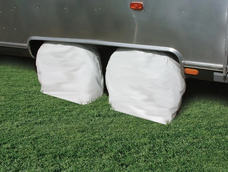 Camco 27-29" Arctic White Vinyl RV Wheel Protectors 2 Camco 27-29" Arctic White Vinyl RV Wheel Protectors - Image 2