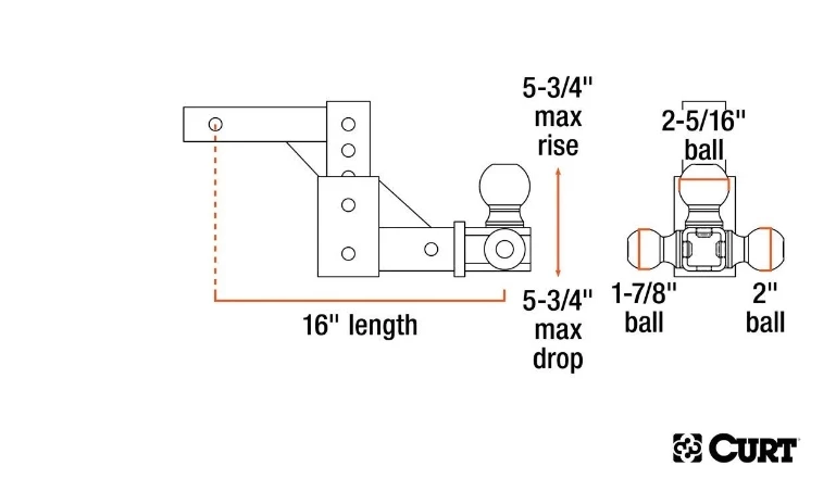CURT ADJUSTABLE TRI-BALL MOUNT (2" SHANK, 1-7/8", 2" & 2-5/16" BALLS) #45799 2 CURT ADJUSTABLE TRI-BALL MOUNT (2" SHANK, 1-7/8", 2" & 2-5/16" BALLS) #45799 - Image 2
