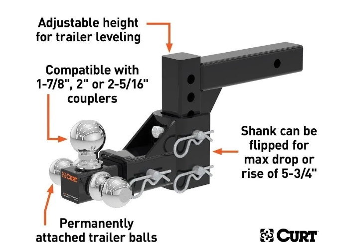 CURT ADJUSTABLE TRI-BALL MOUNT (2" SHANK, 1-7/8", 2" & 2-5/16" BALLS) #45799 3 CURT ADJUSTABLE TRI-BALL MOUNT (2" SHANK, 1-7/8", 2" & 2-5/16" BALLS) #45799 - Image 3