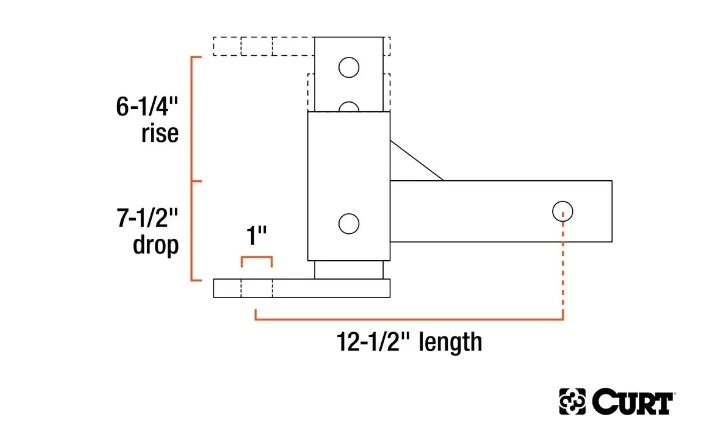 CURT ADJUSTABLE BALL MOUNT (2" SHANK, 1" BALL HOLE) #45812 2 CURT ADJUSTABLE BALL MOUNT (2" SHANK, 1" BALL HOLE) #45812 - Image 2