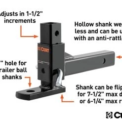 CURT ADJUSTABLE BALL MOUNT (2" SHANK, 1" BALL HOLE) #45812 -Automotive Sales Shop 35180544 2 1