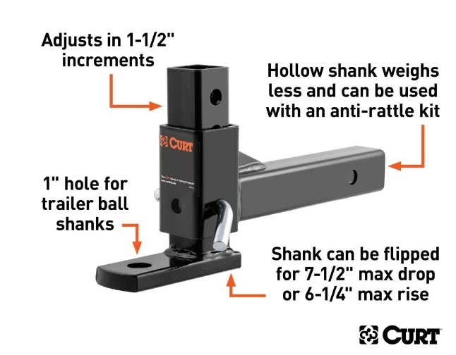 CURT ADJUSTABLE BALL MOUNT (2" SHANK, 1" BALL HOLE) #45812 3 CURT ADJUSTABLE BALL MOUNT (2" SHANK, 1" BALL HOLE) #45812 - Image 3