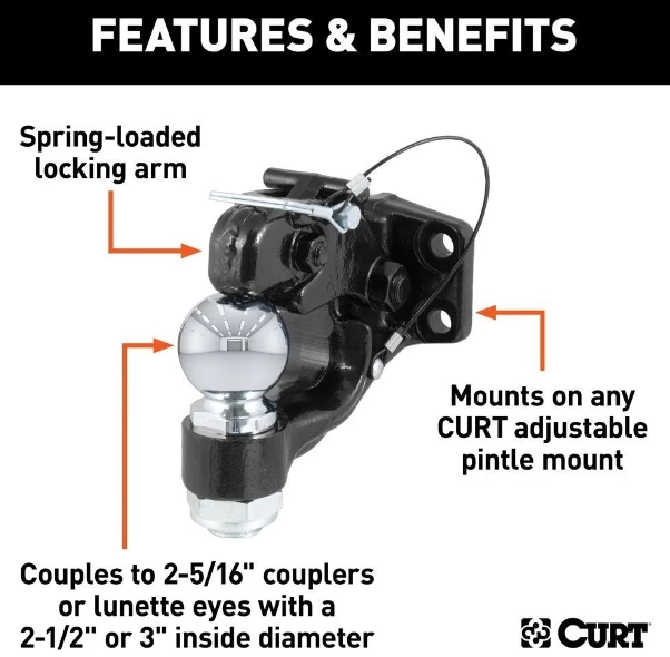 Ball & Pintle Combo 2-5/16" Forgd Ball 8 Ton 3 Ball & Pintle Combo 2-5/16" Forgd Ball 8 Ton - Image 3