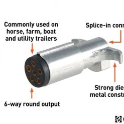 CURT 6-WAY ROUND CONNECTOR PLUG (TRAILER SIDE, PACKAGED) #58081 -Automotive Sales Shop 35180606 2