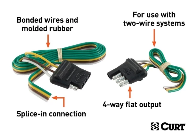 CURT 4-WAY FLAT CONNECTOR PLUG & SOCKET WITH 12" & 48" WIRES (PACKAGED) #58355 2 CURT 4-WAY FLAT CONNECTOR PLUG & SOCKET WITH 12" & 48" WIRES (PACKAGED) #58355 - Image 2