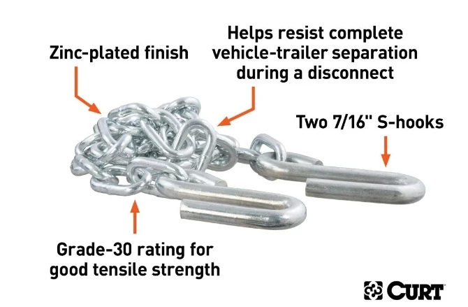 CURT 48" SAFETY CHAIN WITH 2 S-HOOKS (5,000 LBS, CLEAR ZINC, PACKAGED) #80031 3 CURT 48" SAFETY CHAIN WITH 2 S-HOOKS (5,000 LBS, CLEAR ZINC, PACKAGED) #80031 - Image 3
