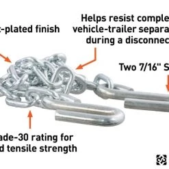 CURT 48" SAFETY CHAIN WITH 2 S-HOOKS (5,000 LBS, CLEAR ZINC, PACKAGED) #80031 -Automotive Sales Shop 35180627 2