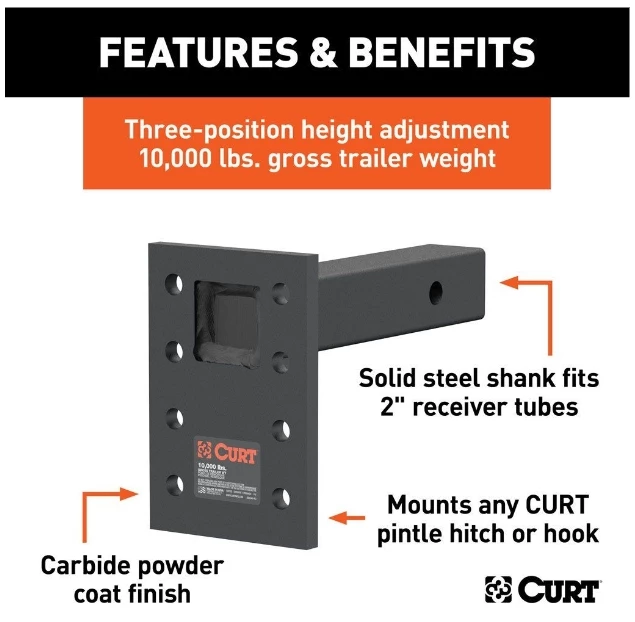 ADJUSTABLE PINTLE MOUNT (2" SHANK, 10,000 LBS., 7" HIGH, 8" LONG) 3 ADJUSTABLE PINTLE MOUNT (2" SHANK, 10,000 LBS., 7" HIGH, 8" LONG) - Image 3