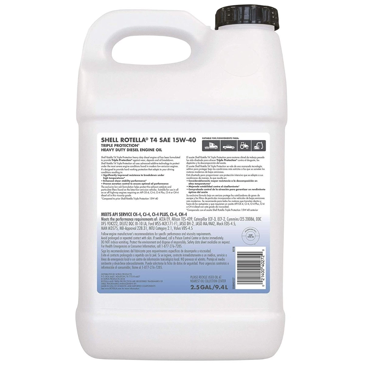 Shell Rotella® T4 Triple Protection Diesel Oil-15W-40-2.5 Gallon 2 Shell Rotella® T4 Triple Protection Diesel Oil-15W-40-2.5 Gallon - Image 2