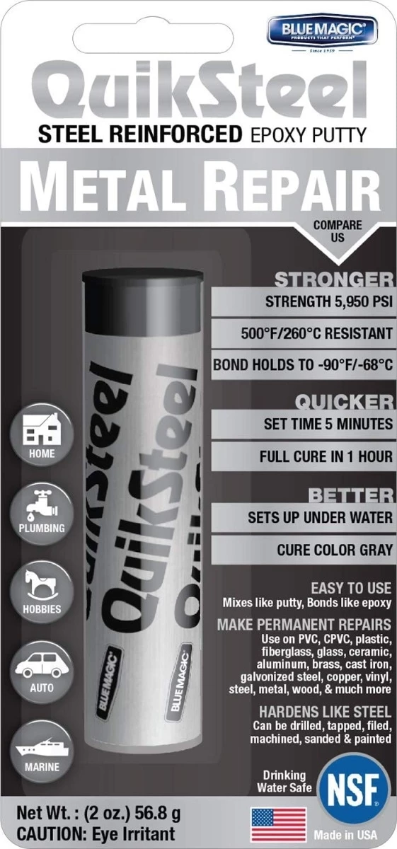 Blue Magic QuikSteel Reinforced Epoxy Putty Repair 2 oz. 1 Blue Magic QuikSteel Reinforced Epoxy Putty Repair 2 oz.