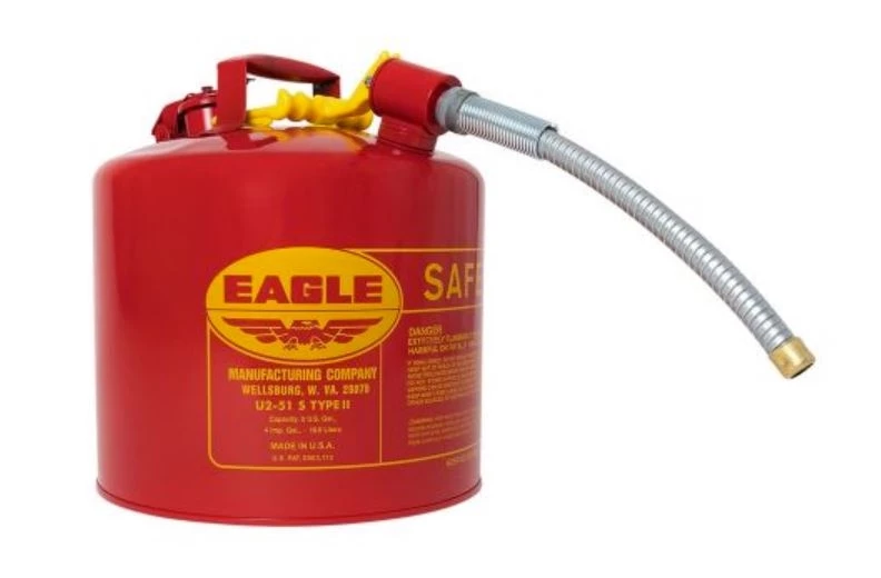 Eagle 5 Gallon, 7/8" Metal Hose, Steel Safety Can For Flammables, Type II, Red 1 Eagle 5 Gallon, 7/8" Metal Hose, Steel Safety Can For Flammables, Type II, Red