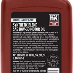 Harvest King High Mileage Synthetic Blend Motor Oil-10W-30-1 Quart -Automotive Sales Shop 817037023007 harvest king h k high mileage 10w 30 1qt back web