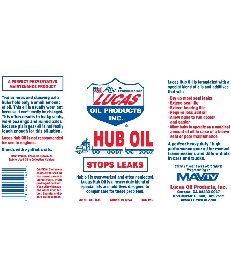 Lucas Hub Oil - Quart 2 Lucas Hub Oil - Quart - Image 2