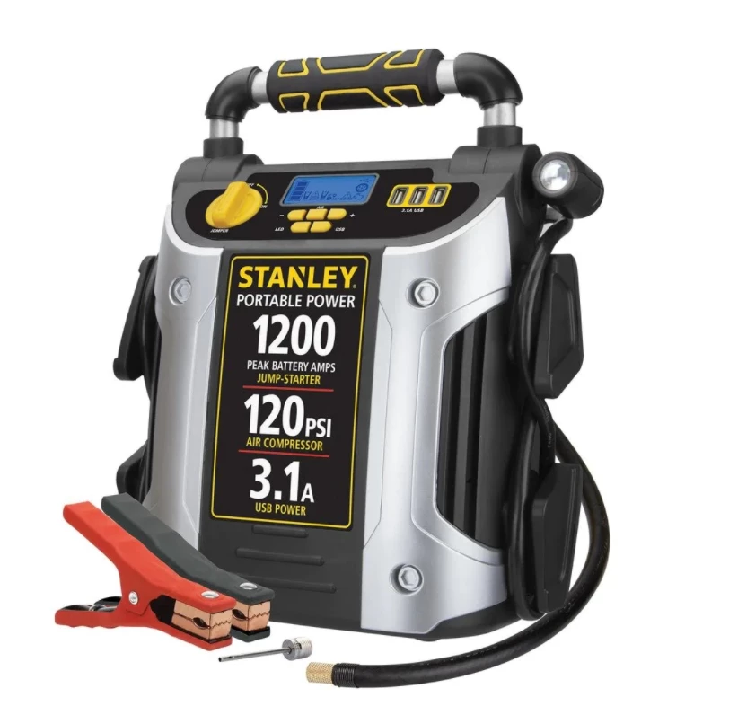 Stanley 1200 Peak Amp Portable Car Jump Starter with 120 PSI Digital Air Compressor 1 Stanley 1200 Peak Amp Portable Car Jump Starter with 120 PSI Digital Air Compressor